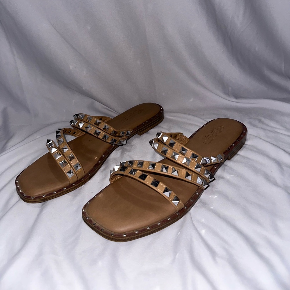 Studded Tan Slide Sandals